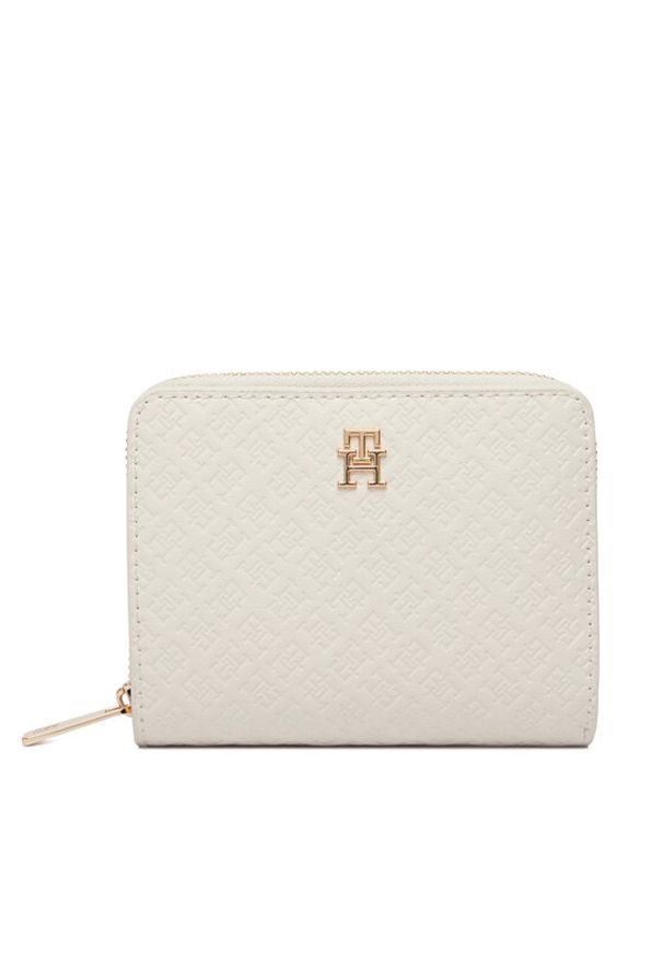 TOMMY HILFIGER - Tommy Hilfiger Portfel Th Icon Med Za W/Flap Mono AW0AW18474 Beżowy. Kolor: beżowy. Materiał: skóra