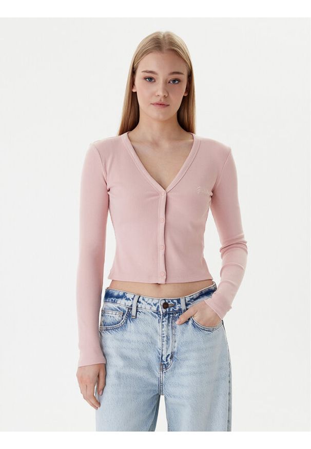 Guess Kardigan V6RP06 K8RT2 Różowy Regular Fit. Kolor: różowy. Materiał: wiskoza