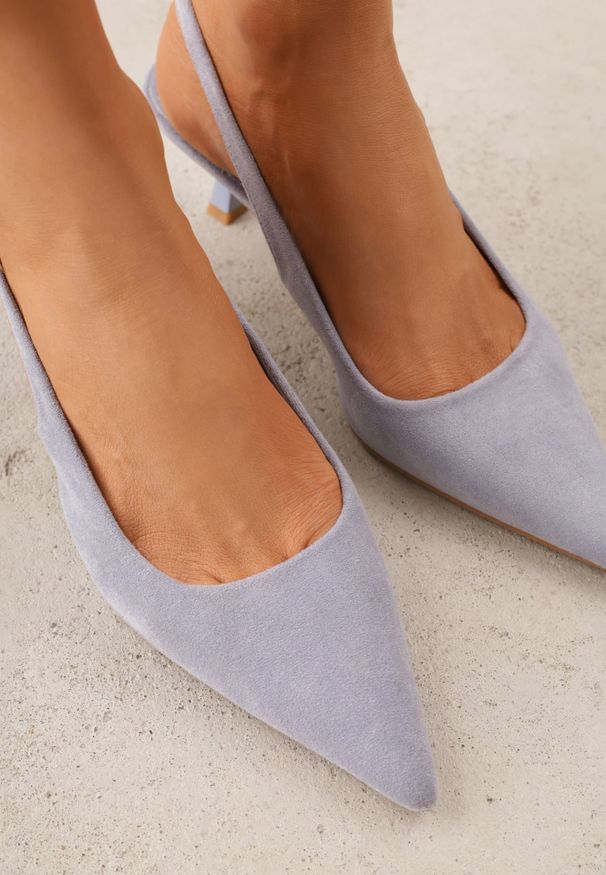Renee - Niebieskie Czółenka Slingback na Kaczuszce z Imitacji Zamszu Mairiko. Okazja: na co dzień, na randkę, na imprezę. Zapięcie: pasek. Kolor: niebieski. Materiał: zamsz. Sezon: lato. Obcas: na szpilce. Styl: elegancki, casual. Wysokość obcasa: średni