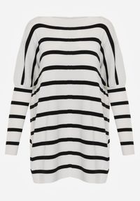 Renee - Biały Oversizowy Sweter z Rękawami o Fasonie Nietoperz i Wzorem w Paski Eistauma. Kolor: biały. Wzór: paski #6