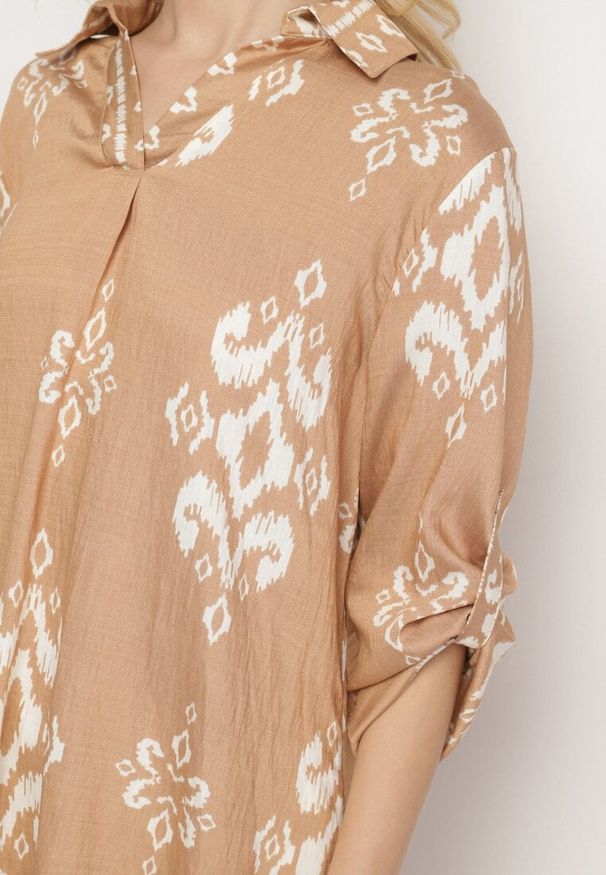 Born2be - Brązowy Komplet z Wiskozą w Etniczny Wzór Koszula i Spodnie Meporelle. Kolor: brązowy. Materiał: wiskoza