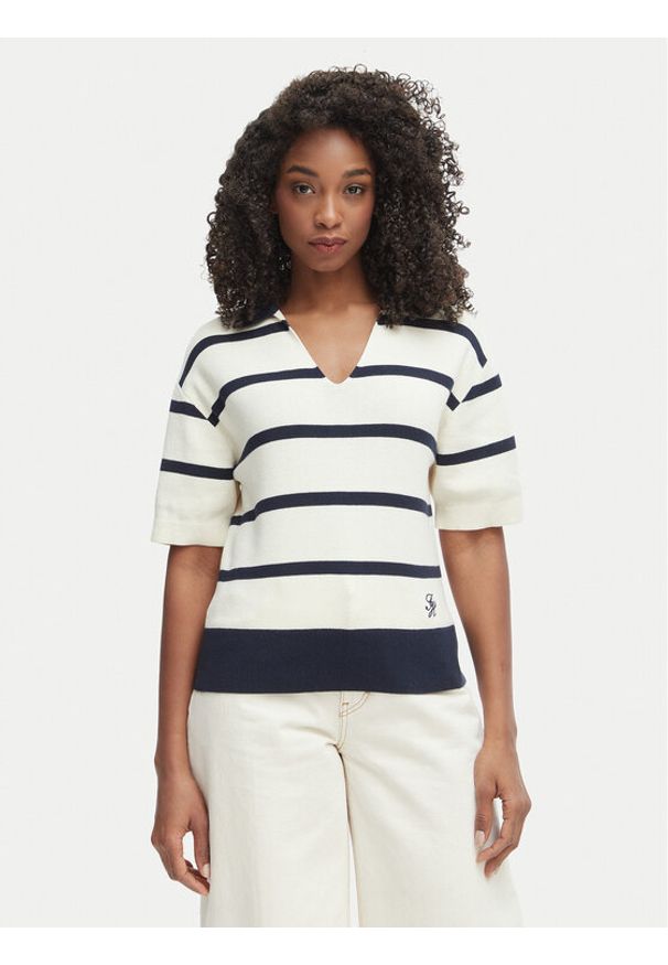 TOMMY HILFIGER - Tommy Hilfiger Sweter WW0WW45400 Beżowy Regular Fit. Kolor: beżowy. Materiał: bawełna