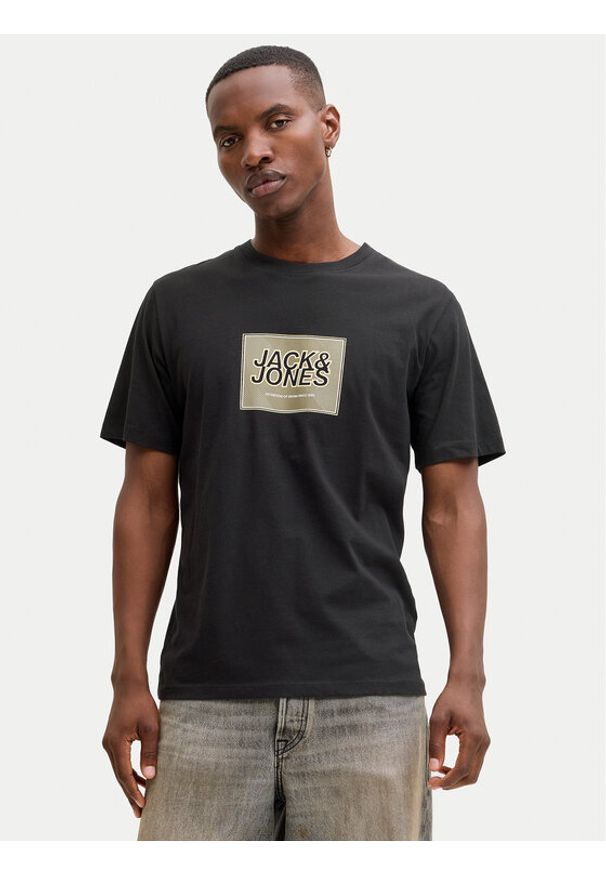 Jack & Jones T-Shirt Jjrain Tee Ss Crew Neck 12288097 Czarny Regular Fit. Kolor: czarny. Materiał: bawełna