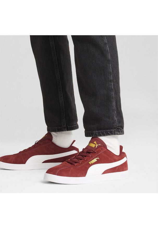Puma - Sneakersy zamszowe unisex PUMA Club II PUMA Intense Red White Gold. Kolor: czerwony, biały, wielokolorowy, żółty. Materiał: zamsz. Sport: turystyka piesza