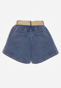 Renee - Granatowe Szorty Jeansowe High Waist z Bawełny z Elastycznym Paskiem Tinreia. Okazja: na co dzień. Stan: podwyższony. Kolor: niebieski. Materiał: bawełna, jeans. Długość: krótkie. Sezon: lato. Styl: casual #4
