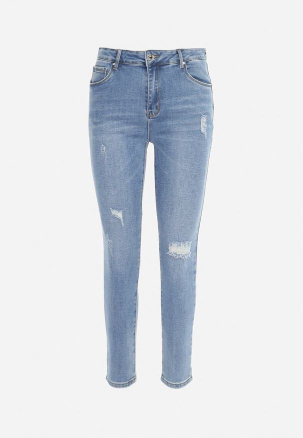 Born2be - Niebieskie Jeansy Skinny z Przetarciami i Dziurami Haria. Kolor: niebieski
