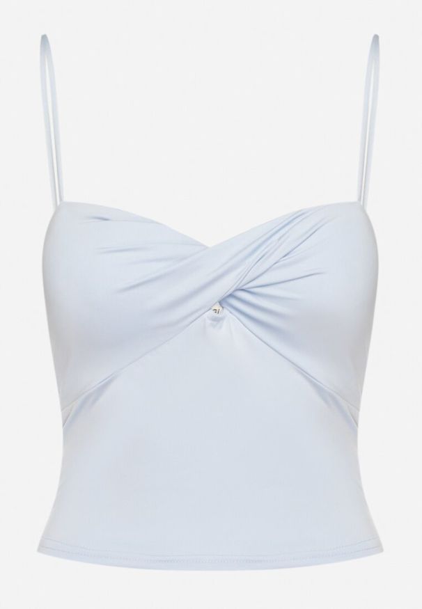Born2be - Jasnoniebieski Top z Wiskozą Marszczeniem i Usztywnionymi Miseczkami Meraliana. Okazja: na co dzień. Kolor: niebieski. Materiał: wiskoza. Sezon: lato. Styl: casual, sportowy