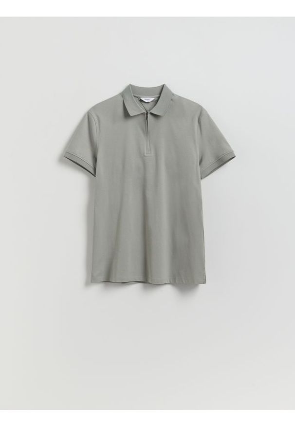 Reserved - Polo z merceryzowanej bawełny - szary. Typ kołnierza: polo. Kolor: szary. Materiał: bawełna