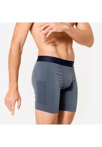 Decathlon - Bokserki męskie długie. Kolor: niebieski. Materiał: materiał, skóra, elastan. Długość: długie. Sport: fitness