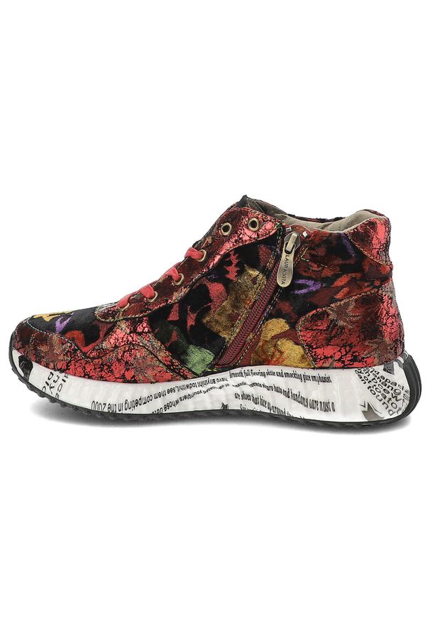 Czerwone Sneakersy Laura Vita Eleganckie Obuwie Damskie. Zapięcie: sznurówki. Kolor: czerwony. Materiał: materiał. Szerokość cholewki: normalna. Wzór: aplikacja, kwiaty, nadruk. Styl: elegancki