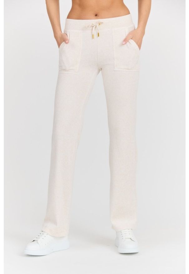 Juicy Couture - JUICY COUTURE Damskie beżowe dresowe spodnie Del Ray Gold HW, Rozmiar M. Kolor: beżowy. Materiał: dresówka. Długość: długie