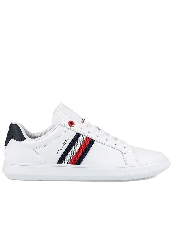 TOMMY HILFIGER - Tommy Hilfiger Essential Leather Cupsole Trainers > FM0FM03424-YBR. Materiał: kauczuk, poliester, skóra. Szerokość cholewki: normalna. Wzór: aplikacja
