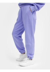 4f - Spodnie dresowe z bawełny organicznej damskie. Kolor: fioletowy. Materiał: dresówka, bawełna. Wzór: haft #2