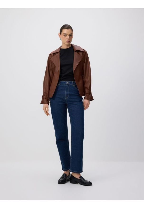 Reserved - Jeansy straight z wysokim stanem - indigo jeans. Stan: podwyższony