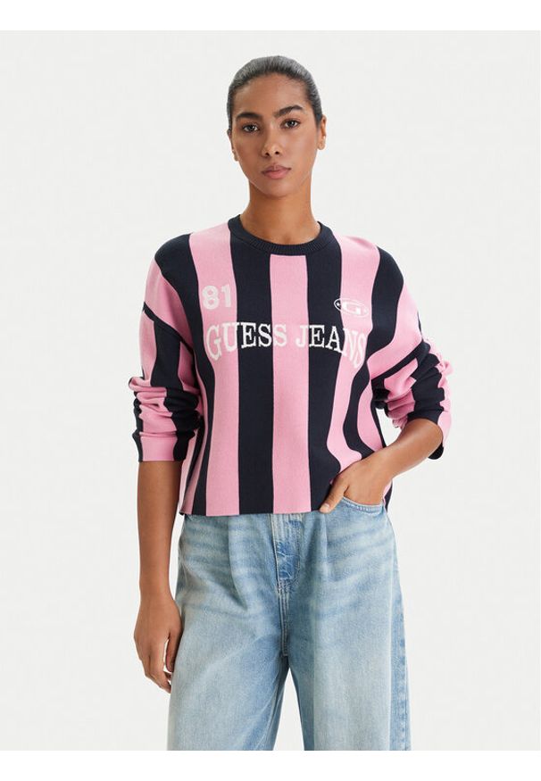 Guess Jeans Sweter W6RR17 Z3FC2 Kolorowy Regular Fit. Materiał: wiskoza. Wzór: kolorowy
