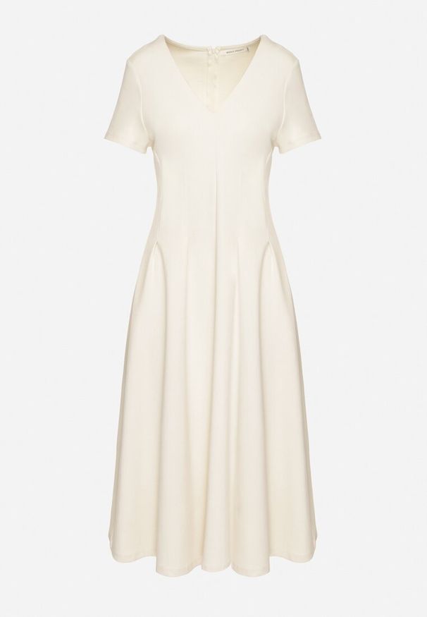 Born2be - Jasnobeżowa Taliowana Sukienka z Bawełną Zeraviae. Okazja: na co dzień. Kolor: beżowy. Materiał: bawełna. Typ sukienki: proste, sportowe. Styl: casual, sportowy, klasyczny