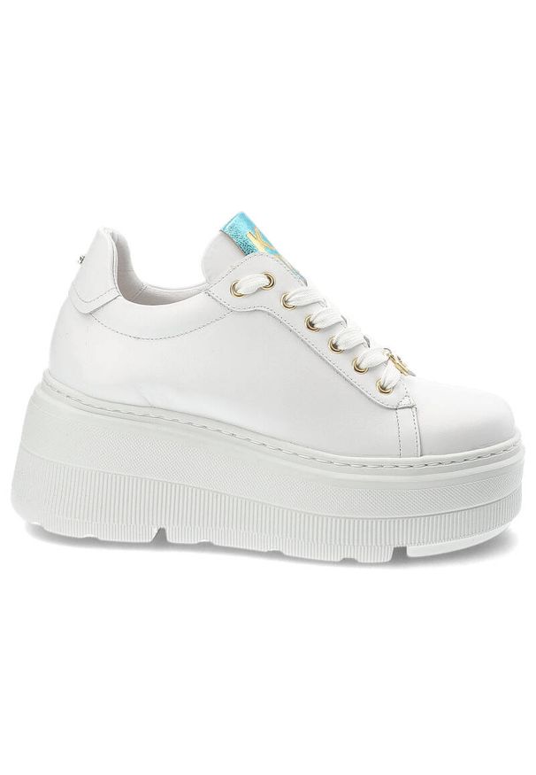 Białe Sneakersy Karino Modne Buty Damskie Na Platformie. Okazja: na spacer, na co dzień. Kolor: biały. Materiał: skóra. Szerokość cholewki: normalna. Obcas: na platformie. Sport: turystyka piesza