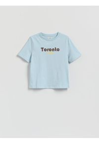 Reserved - T-shirt z nadrukiem - jasnoturkusowy. Kolor: turkusowy. Materiał: bawełna. Wzór: nadruk