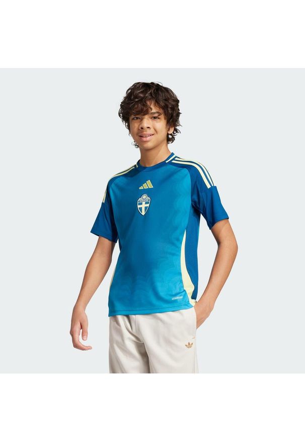Adidas - Koszulka Sweden 25 (Women's Team) Away Kids. Kolor: niebieski. Materiał: materiał. Sport: piłka nożna