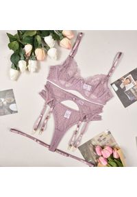 Intica - Zestaw bielizny z koronką elegancki i uwodzicielski Lefka. Kolor: beżowy. Materiał: koronka. Wzór: koronka