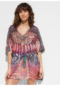 bonprix - Ekskluzywna sukienka tunikowa plażowa. Okazja: na plażę. Kolor: fioletowy. Wzór: nadruk