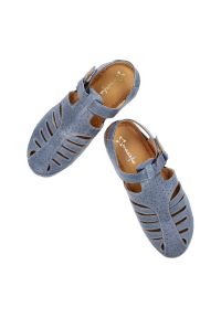 Niebieskie Sandały Maciejka Skórzane Buty Damskie. Okazja: na co dzień. Zapięcie: rzepy. Kolor: niebieski. Materiał: skóra. Wzór: ażurowy. Styl: casual, klasyczny #4