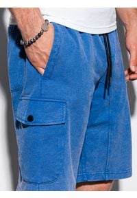 Ombre Clothing - Krótkie spodenki męskie dresowe W225 - niebieskie - XL. Kolor: niebieski. Materiał: dresówka. Długość: krótkie. Wzór: aplikacja #4