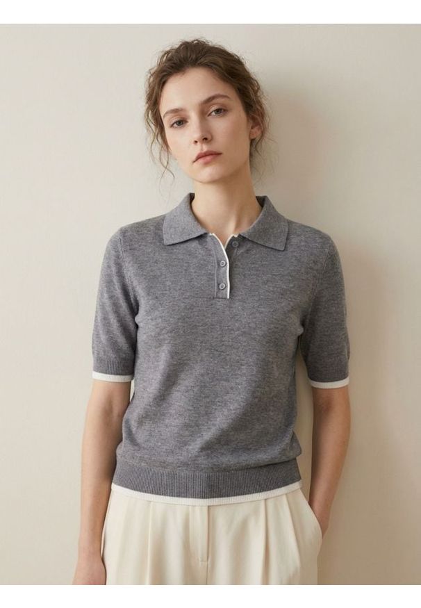 Sinsay - Wiskozowy sweter z kołnierzykiem - szary. Kolor: szary. Materiał: wiskoza