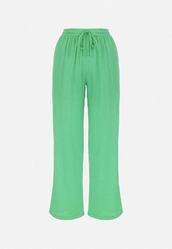 Born2be - Ciemnozielone Szerokie Spodnie High Waist Melsa. Stan: podwyższony. Kolor: zielony. Materiał: tkanina. Długość: długie