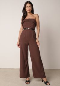 Born2be - Brązowy Elegancki Kombinezon VICES Bez Rękawów z Falbankami i Paskiem Apethia. Okazja: na co dzień. Kolor: brązowy. Materiał: materiał, tkanina. Długość rękawa: bez rękawów. Długość: długie. Wzór: gładki. Sezon: lato. Styl: elegancki #5