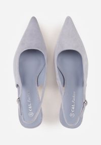 Renee - Niebieskie Czółenka Slingback na Kaczuszce z Imitacji Zamszu Mairiko. Nosek buta: szpiczasty. Zapięcie: sprzączka. Kolor: niebieski. Materiał: zamsz. Sezon: lato. Obcas: na szpilce. Wysokość obcasa: średni #9