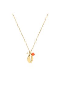 W.KRUK - Naszyjnik złoty Santorini. Materiał: złote. Kolor: złoty. Wzór: ażurowy, ze splotem. Kamień szlachetny: perła, koral #1