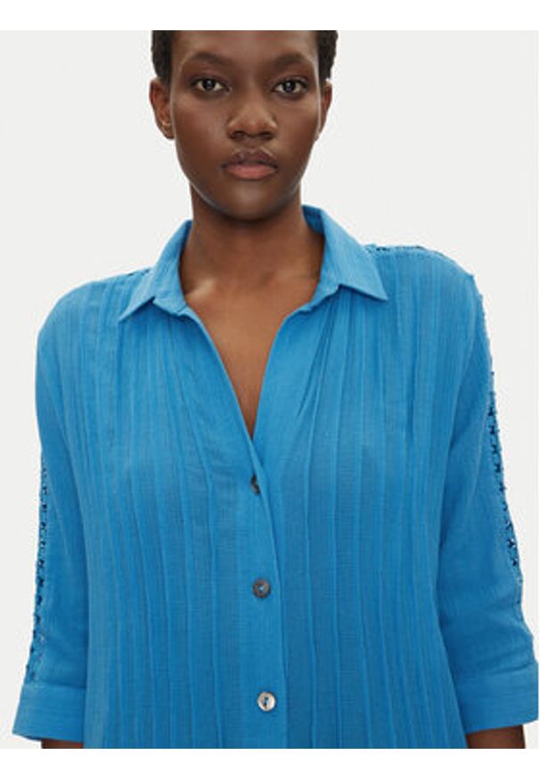 Iconique Sukienka koszulowa IC25-111 Niebieski Regular Fit. Kolor: niebieski. Materiał: bawełna. Typ sukienki: koszulowe