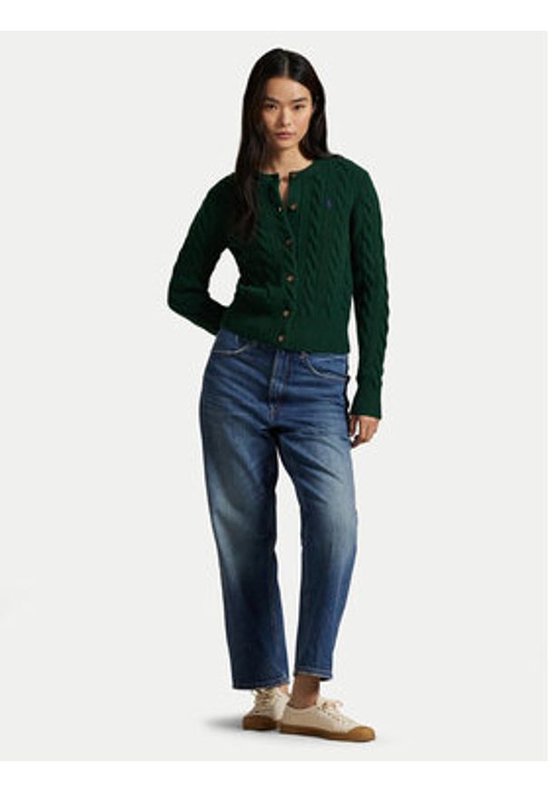 Polo Ralph Lauren Kardigan 211972104008 Zielony Slim Fit. Typ kołnierza: polo. Kolor: zielony. Materiał: wełna