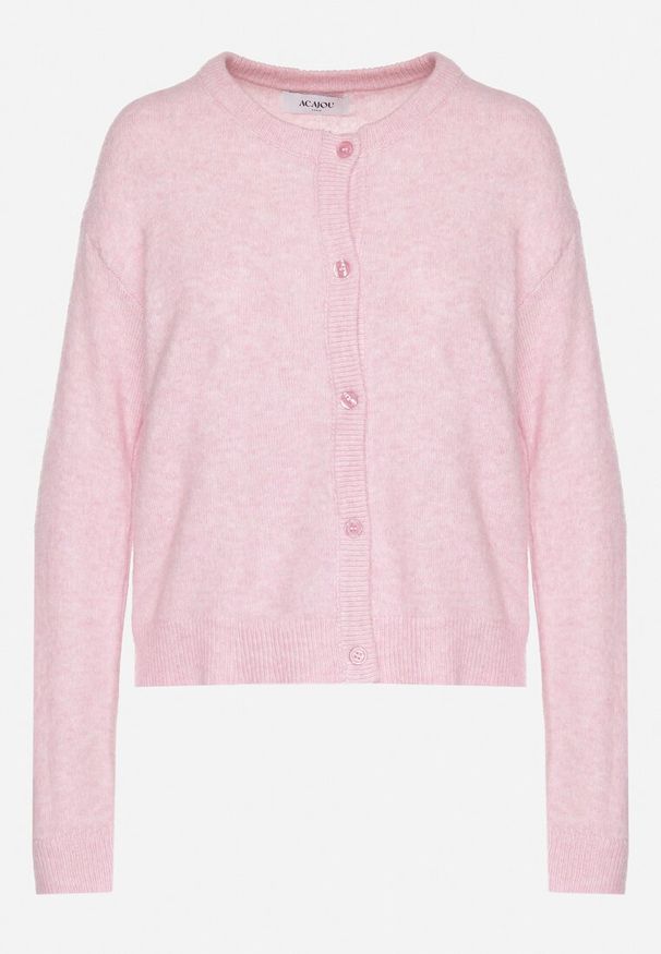 Born2be - Różowy Kardigan o Klasycznym Kroju z Okrągłym Dekoltem Renfira. Okazja: na co dzień. Kolor: różowy. Materiał: jeans. Długość rękawa: długi rękaw. Długość: długie. Wzór: aplikacja. Styl: klasyczny