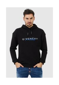 Givenchy - GIVENCHY Czarna bluza męska z kapturem i logo. Typ kołnierza: kaptur. Kolor: czarny. Materiał: bawełna, prążkowany