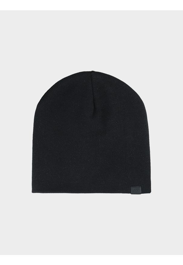 4f - Czapka beanie dziecięca - czarna. Kolor: czarny. Materiał: syntetyk, materiał. Sezon: zima. Styl: sportowy, klasyczny