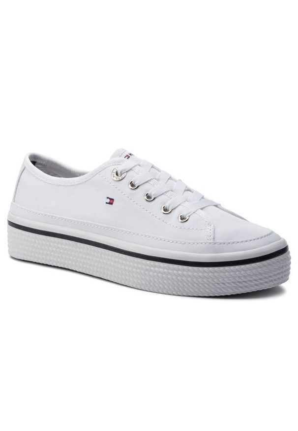 TOMMY HILFIGER - Tommy Hilfiger Tenisówki Corporate Flatform Sneaker FW0FW04259 Biały. Kolor: biały
