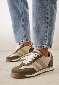 Born2be - Zielone Sneakersy z Dwoma Paskami Evilirea. Nosek buta: okrągły. Zapięcie: pasek. Kolor: zielony. Materiał: zamsz, skóra, materiał. Obcas: na obcasie. Wysokość obcasa: niski #1