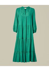 M.A.B.E - Zielona sukienka midi Freya. Kolor: zielony. Materiał: koronka, bawełna. Długość rękawa: długi rękaw. Wzór: aplikacja. Typ sukienki: rozkloszowane. Długość: midi