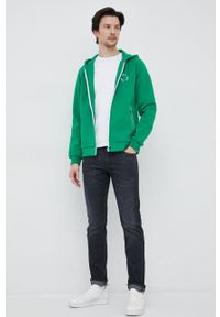 BOSS bluza BOSS GREEN męska kolor zielony z kapturem z nadrukiem. Typ kołnierza: kaptur. Kolor: zielony. Materiał: poliester. Długość rękawa: raglanowy rękaw. Wzór: nadruk #5