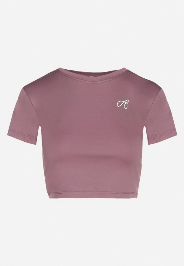 Born2be - Fioletowy T-shirt Crop Top Ozdobiony Literką Koliviela. Okazja: na co dzień. Kolor: fioletowy. Materiał: jeans. Długość: krótkie. Wzór: aplikacja. Styl: elegancki, casual