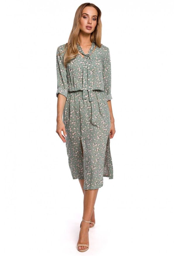 MOE - Elegancka sukienka midi w kwiaty. Materiał: tkanina. Wzór: kwiaty. Styl: elegancki. Długość: midi