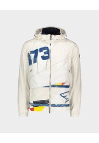 PAUL & SHARK - Biała kurtka z nadrukiem i kapturem. Kolor: biały. Materiał: materiał. Wzór: nadruk #1