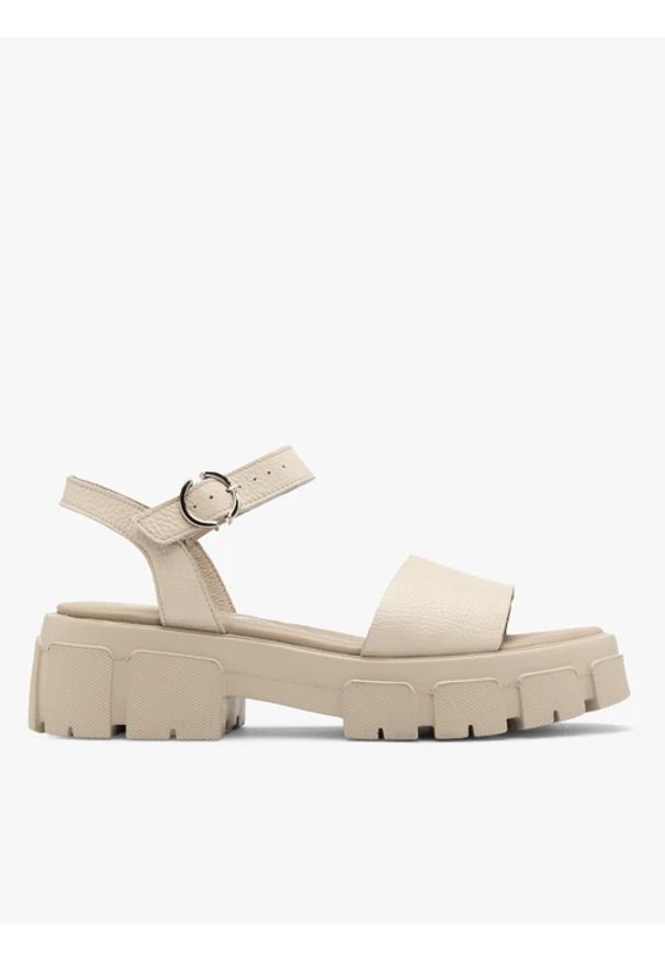 Ryłko - Kremowe sandały ze srebrną sprzączką. Zapięcie: sprzączka. Kolor: beżowy. Materiał: skóra. Styl: street