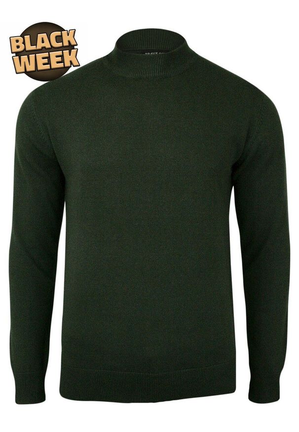 Półgolf Oliwkowy, Męski, Klasyczny, Zielony - Brave Soul - 100% Bawełna, Khaki. Kolor: zielony, oliwkowy, brązowy, wielokolorowy. Materiał: bawełna. Sezon: zima, jesień. Styl: klasyczny