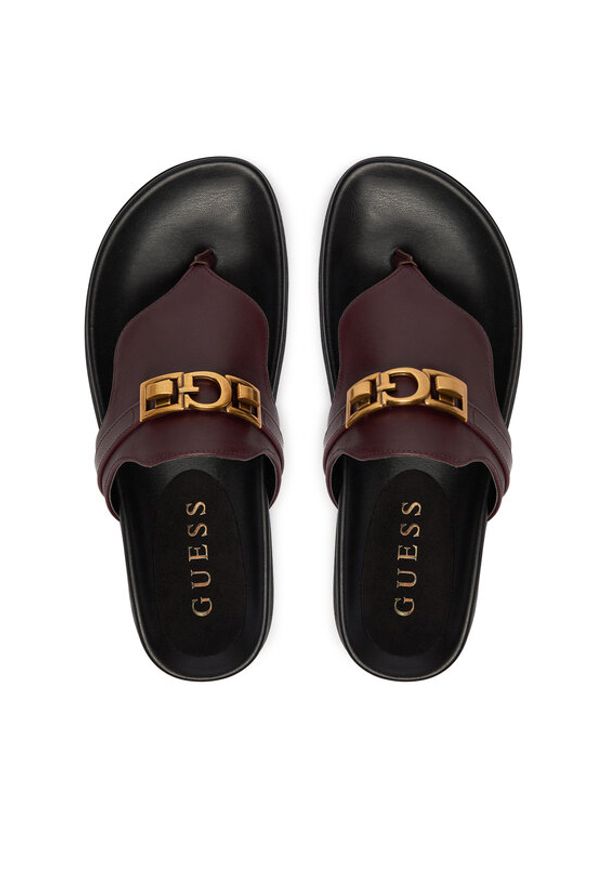 Guess Japonki FLJFRR LEA03 Bordowy. Kolor: czerwony. Materiał: skóra