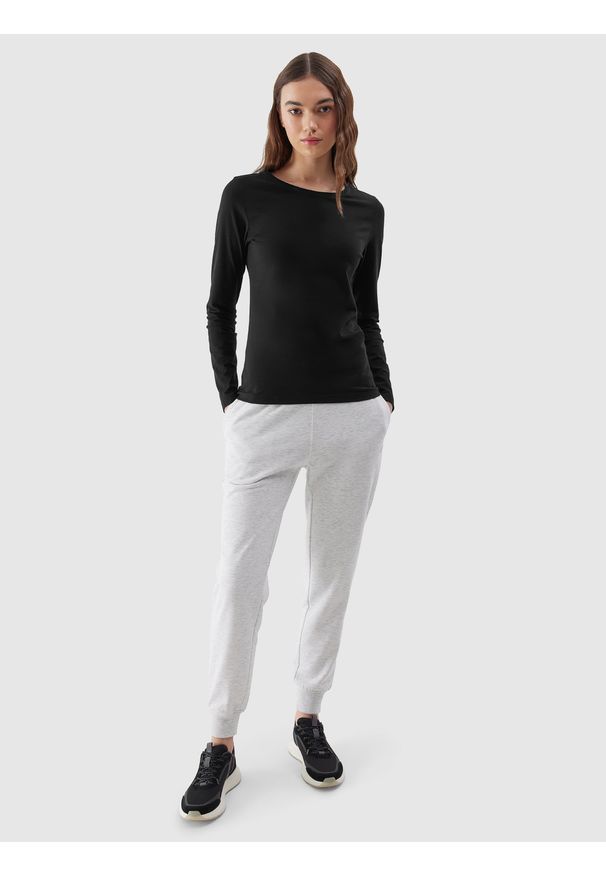 4f - 4F Longsleeve slim gładki damski - czarny M. Okazja: na co dzień. Kolor: czarny. Materiał: materiał, bawełna, elastan, jersey, dzianina. Długość rękawa: długi rękaw. Długość: długie. Wzór: gładki. Styl: casual, sportowy