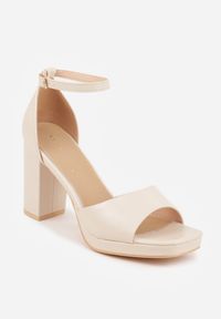 Born2be - Beżowe Sandały VICES na Platformie i Słupku ze Skórzaną Wkładką Phelusa. Okazja: na spotkanie biznesowe, na ślub cywilny, do pracy, na wesele. Zapięcie: pasek. Kolor: beżowy. Materiał: skóra. Obcas: na platformie. Styl: biznesowy. Wysokość obcasa: średni #8