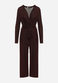 Born2be - Bordowy Kombinezon z Wiskozą Kopertowym Dekoltem i Materiałowym Paskiem Miathalise. Okazja: na spotkanie biznesowe. Kolor: czerwony. Materiał: materiał, wiskoza. Długość: długie. Styl: biznesowy #7